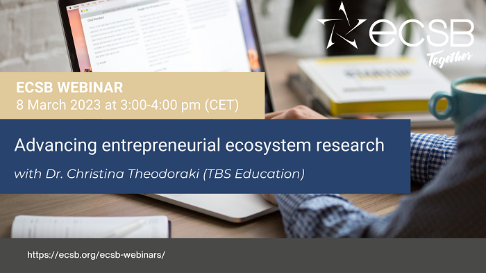 Webinar “Advancing entrepreneurial ecosystem research” with Dr. Christina Theodoraki on 8 March